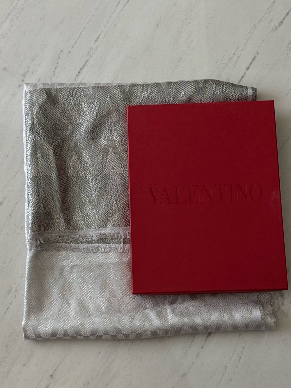 Valentino Silver Jacquard large scarf shawl